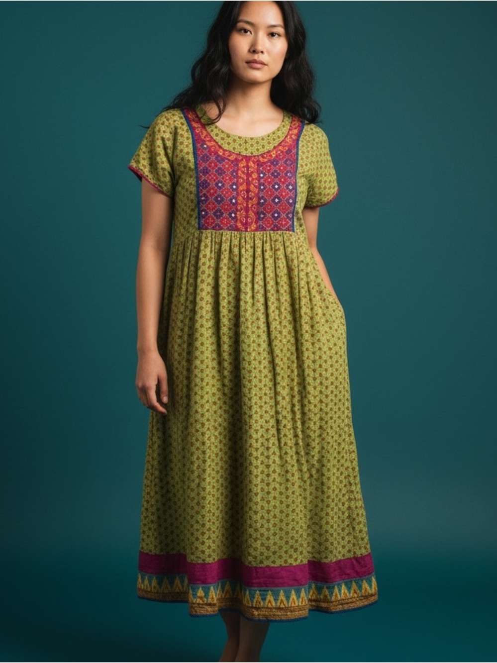 ❤️ Bohemian x Embroidered Vintage Printed Kurta Midi Dress